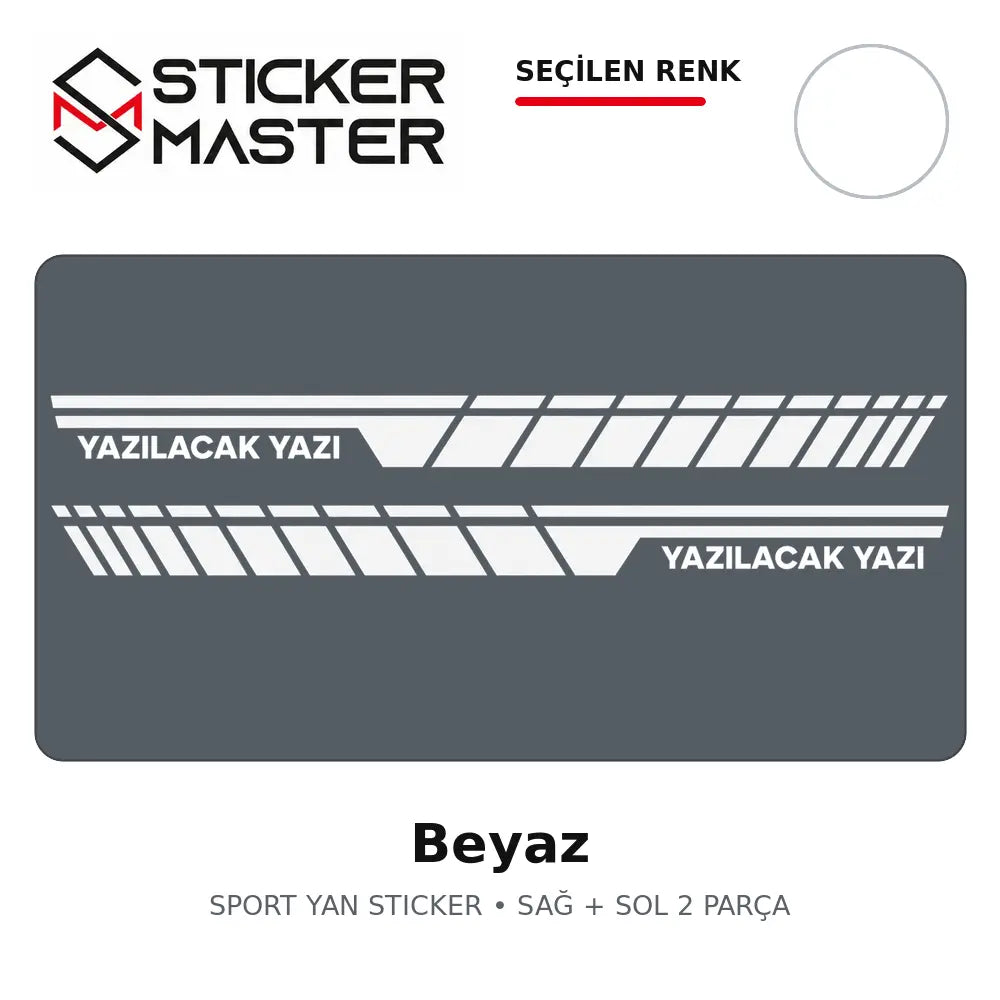 Kişiye Özel Sport Yan Sticker Beyaz renk seçeneği