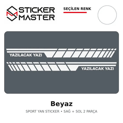 Kişiye Özel Sport Yan Sticker Beyaz renk seçeneği