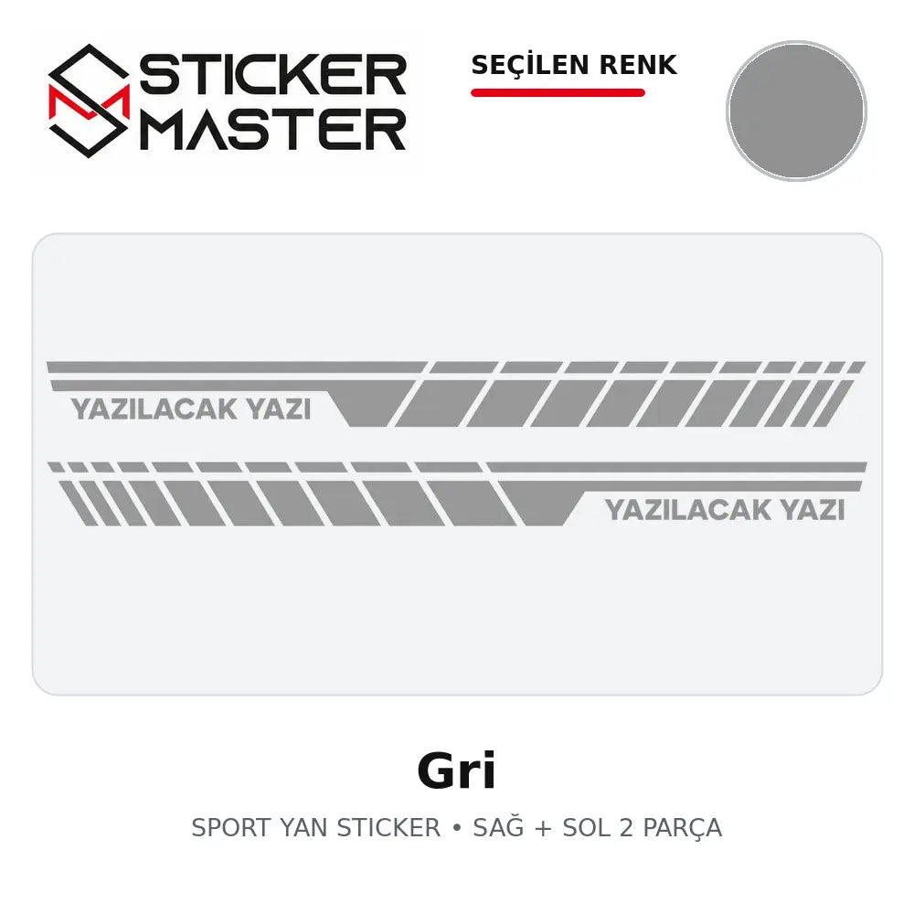 Kişiye Özel Sport Yan Sticker Gri renk seçeneği