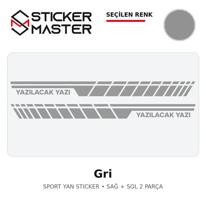 Kişiye Özel Sport Yan Sticker Gri renk seçeneği