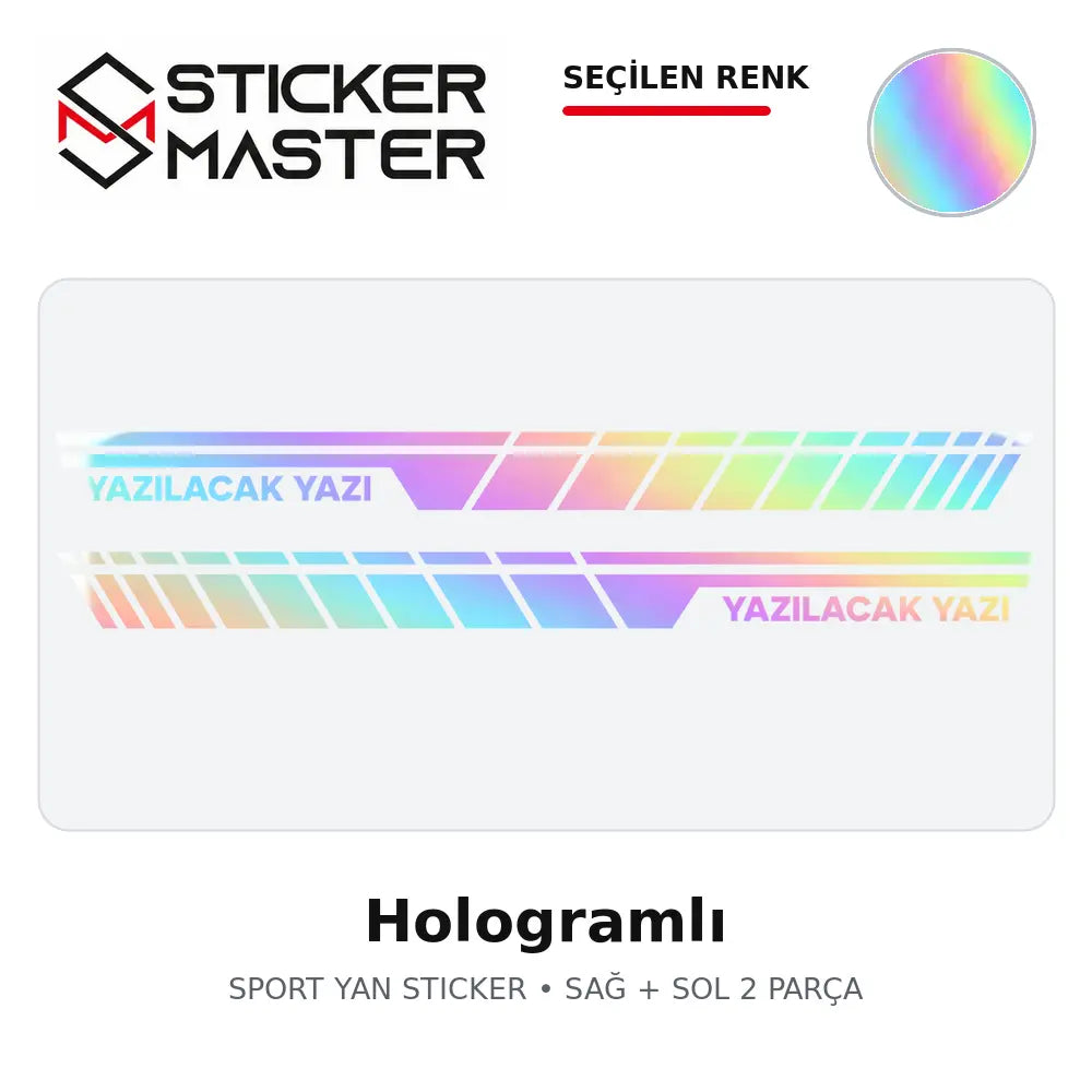 Kişiye Özel Sport Yan Sticker Hologramlı renk seçeneği