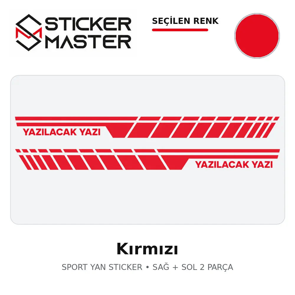Kişiye Özel Sport Yan Sticker Kırmızı renk seçeneği