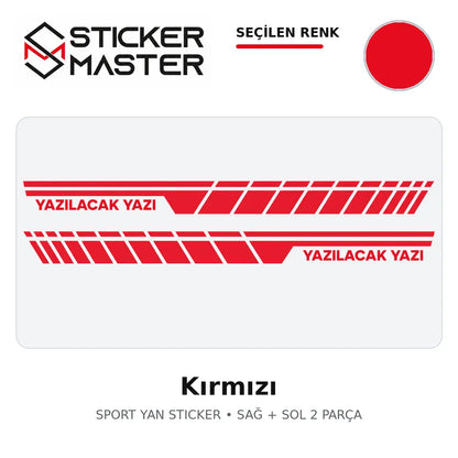 Kişiye Özel Sport Yan Sticker Kırmızı renk seçeneği