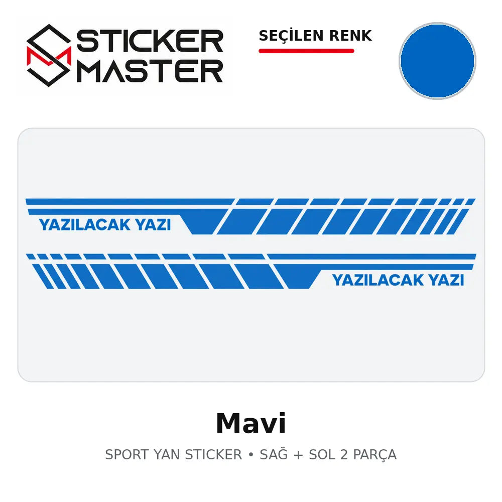 Kişiye Özel Sport Yan Sticker Mavi renk seçeneği