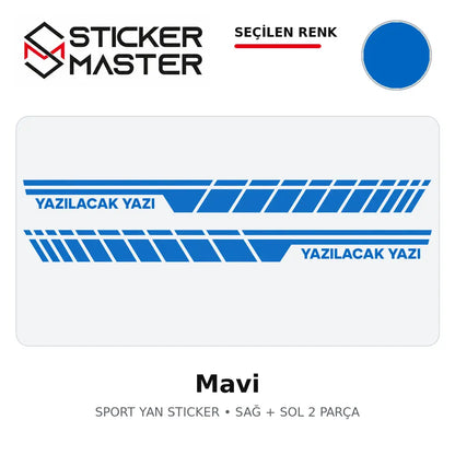 Kişiye Özel Sport Yan Sticker Mavi renk seçeneği