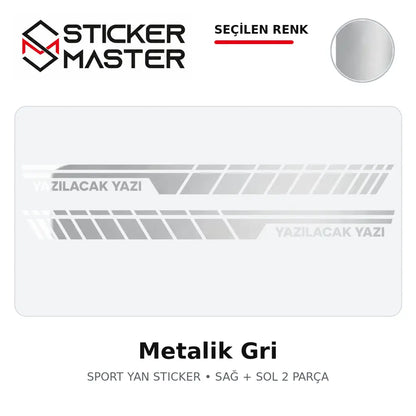 Kişiye Özel Sport Yan Sticker Metalik Gri renk seçeneği