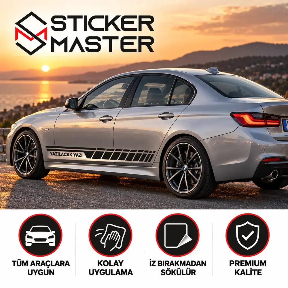 Kişiye Özel Sport Yan Sticker – İsim ve Yazı | Tüm Araçlara Uyumlu araç yan görünüm mockup