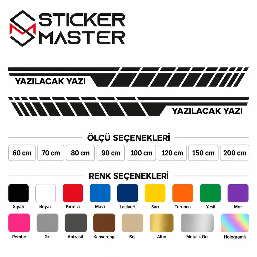 Kişiye Özel Sport Yan Sticker – İsim ve Yazı | Tüm Araçlara Uyumlu renk ve ölçü seçenekleri