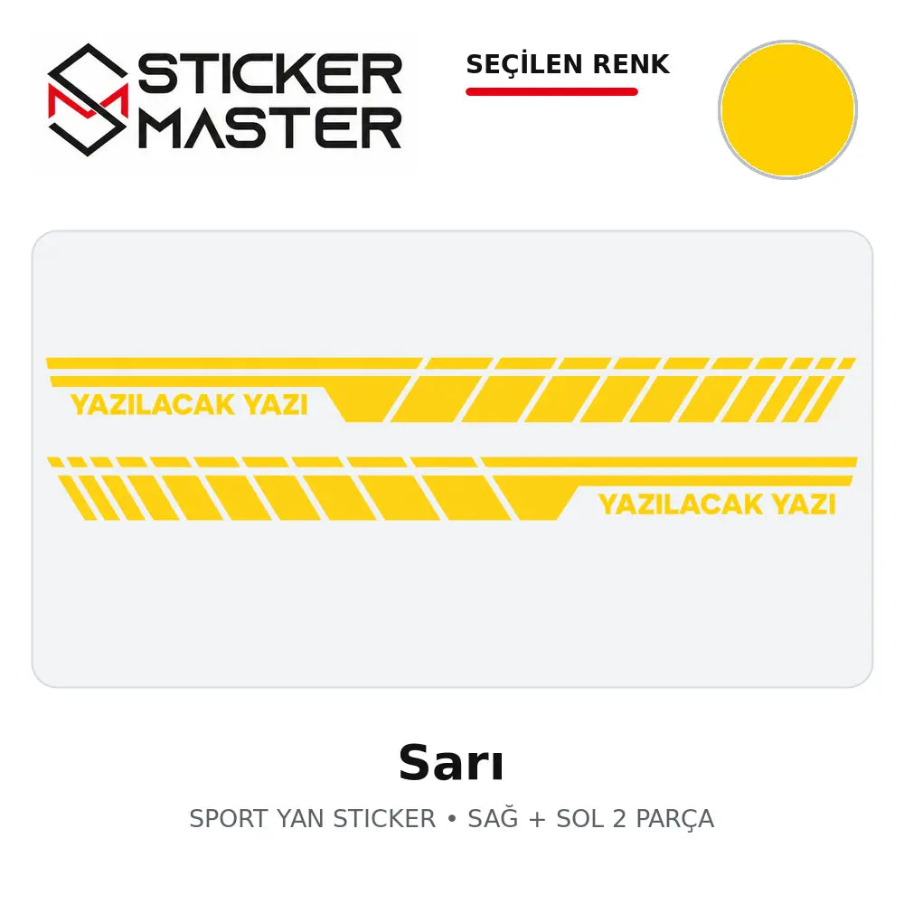Kişiye Özel Sport Yan Sticker Sarı renk seçeneği
