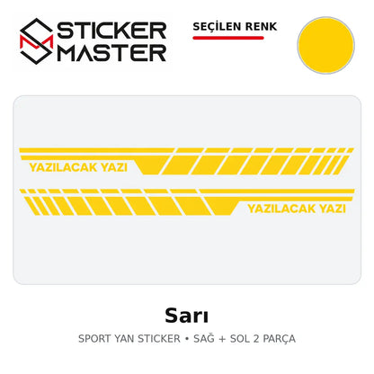 Kişiye Özel Sport Yan Sticker Sarı renk seçeneği