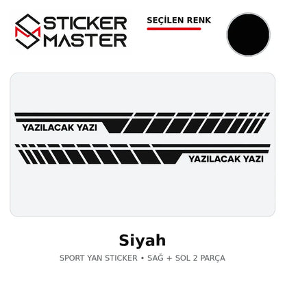 Kişiye Özel Sport Yan Sticker Siyah renk seçeneği