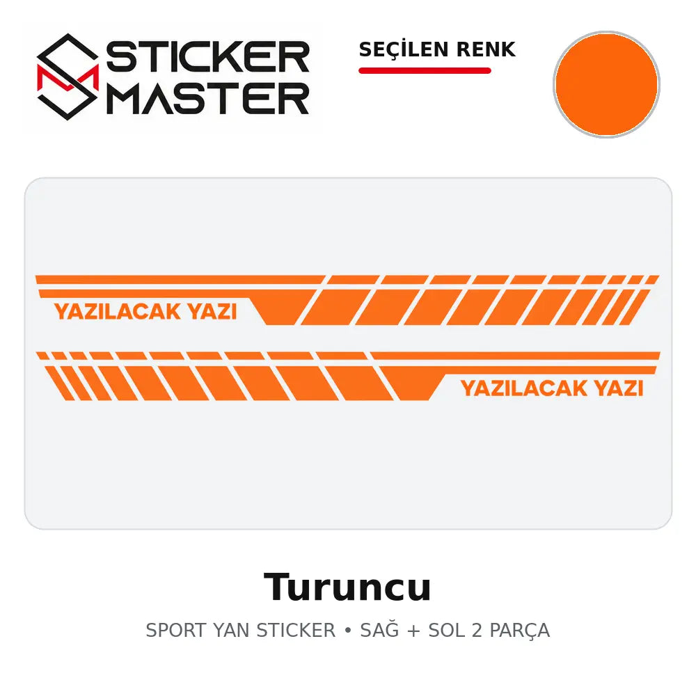 Kişiye Özel Sport Yan Sticker Turuncu renk seçeneği