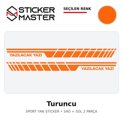 Kişiye Özel Sport Yan Sticker Turuncu renk seçeneği
