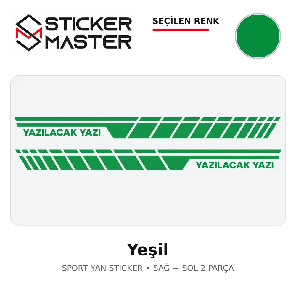 Kişiye Özel Sport Yan Sticker Yeşil renk seçeneği