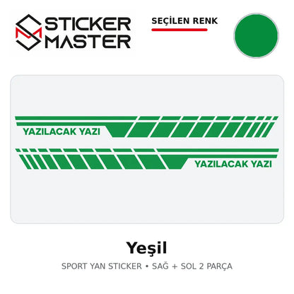 Kişiye Özel Sport Yan Sticker Yeşil renk seçeneği