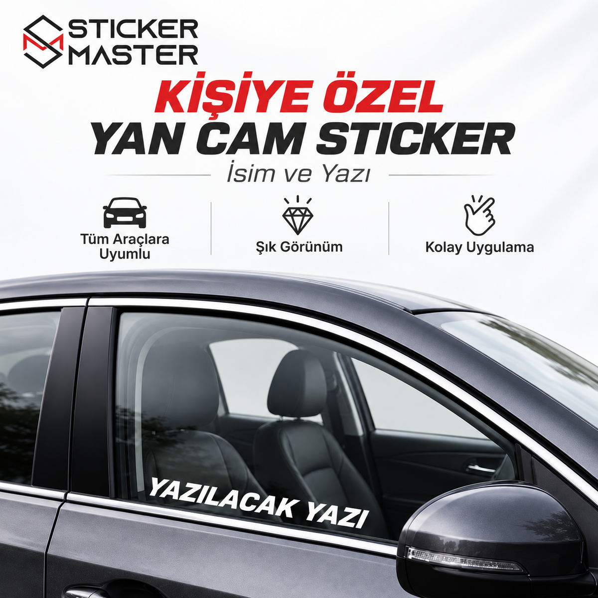 Kişiye Özel Yan Cam Sticker – tüm araçlara uyumlu kişiye özel yazı