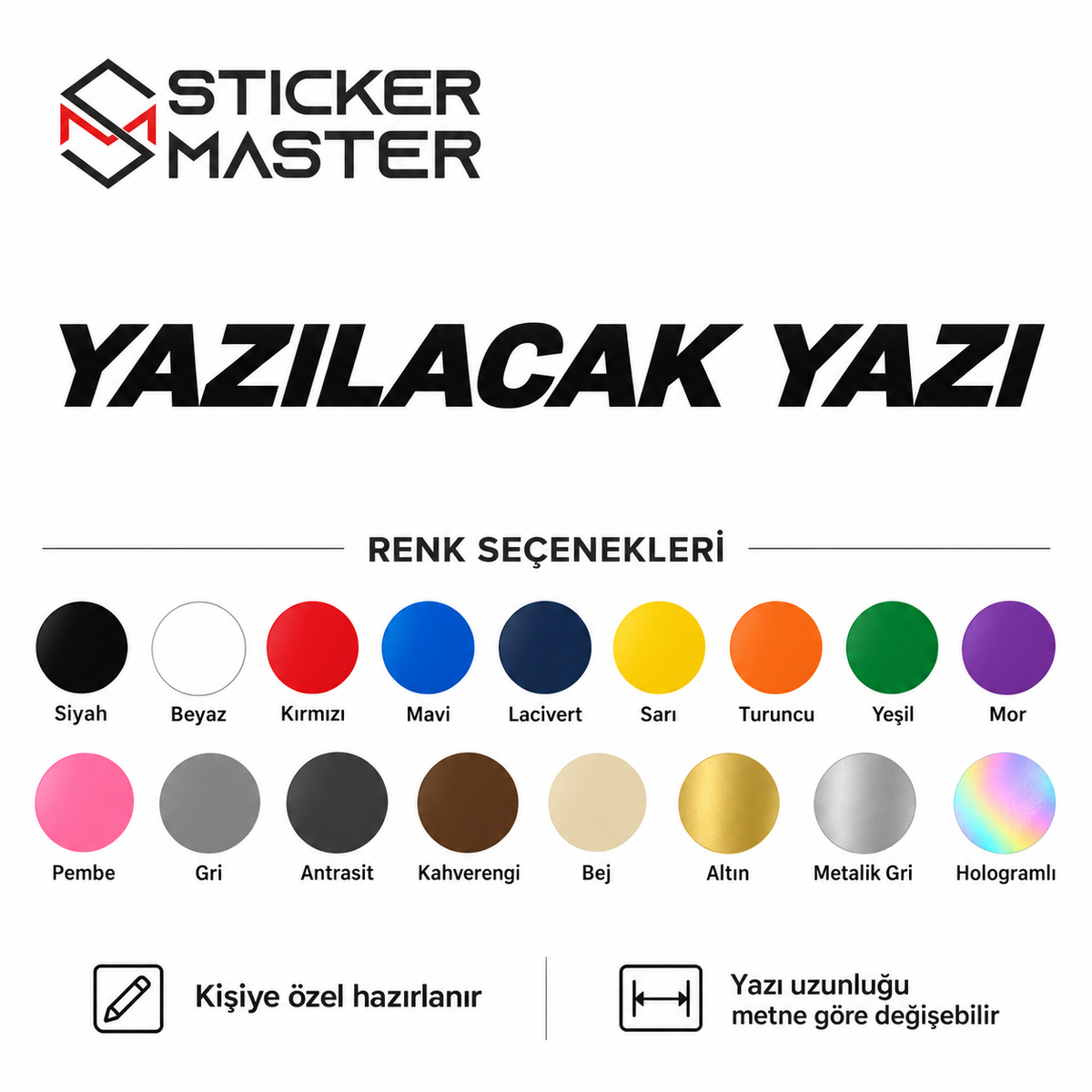 Kişiye Özel Yan Cam Sticker – renk seçenekleri