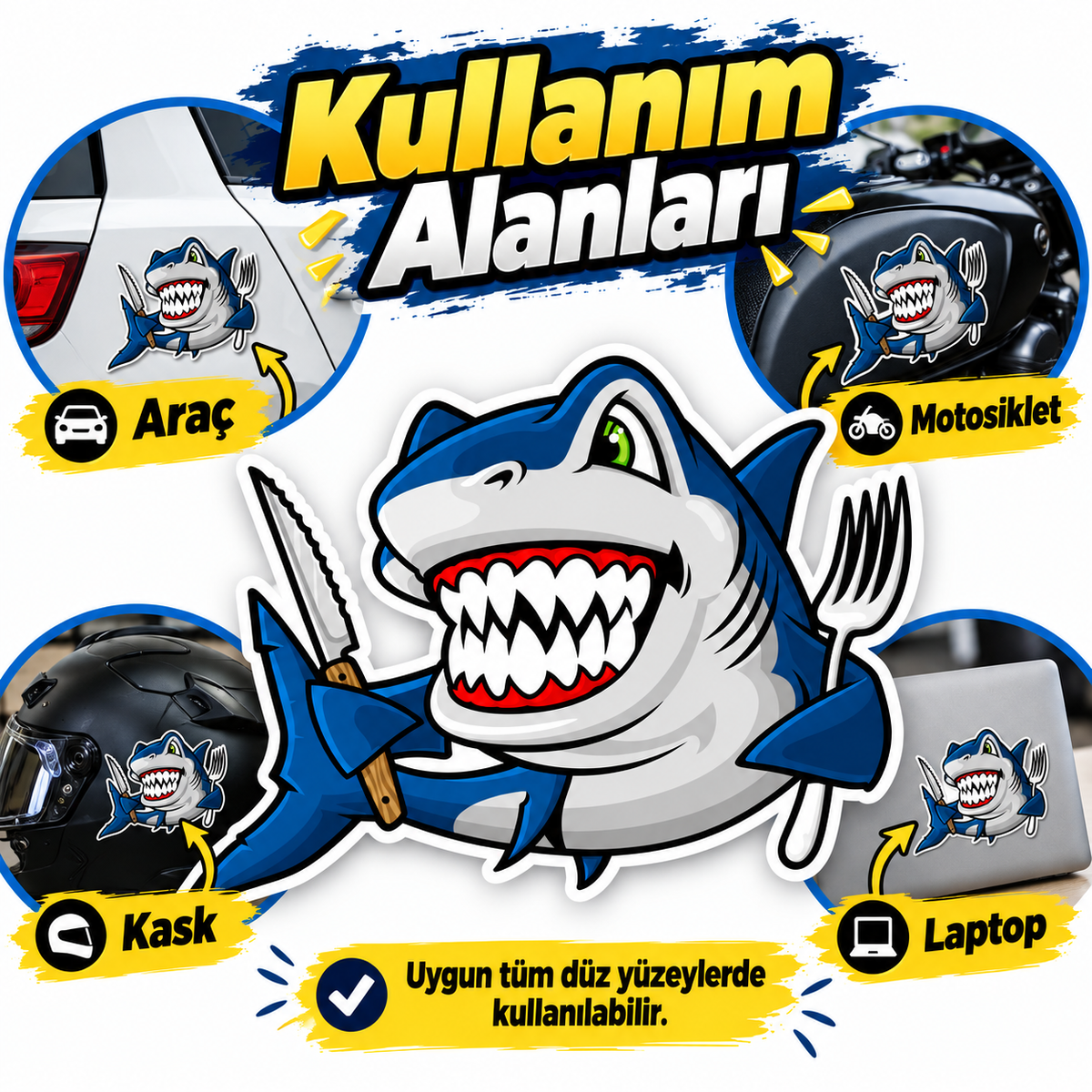 Jaws Köpek Balığı Sticker kullanım alanları araç motosiklet kask laptop