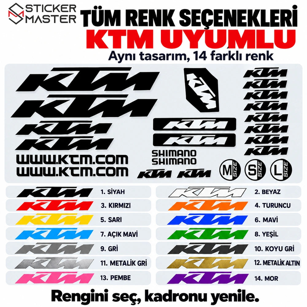 KTM uyumlu bisiklet kadro sticker setinin 14 renk seçeneği