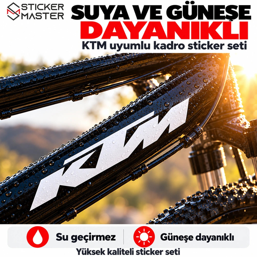 KTM uyumlu suya ve güneşe dayanıklı stickerın bisiklet kadrosundaki görünümü