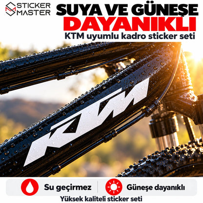 KTM uyumlu suya ve güneşe dayanıklı stickerın bisiklet kadrosundaki görünümü