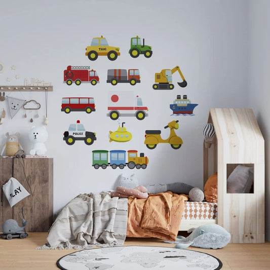 Sticker Master – Taşıtlar Temalı Çocuk Odası Duvar Sticker Seti (20 cm)