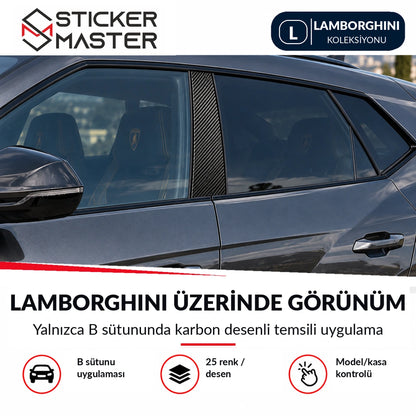 Lamborghini Urus üzerinde B sütunu sticker uygulaması; C sütunu kaplamasız