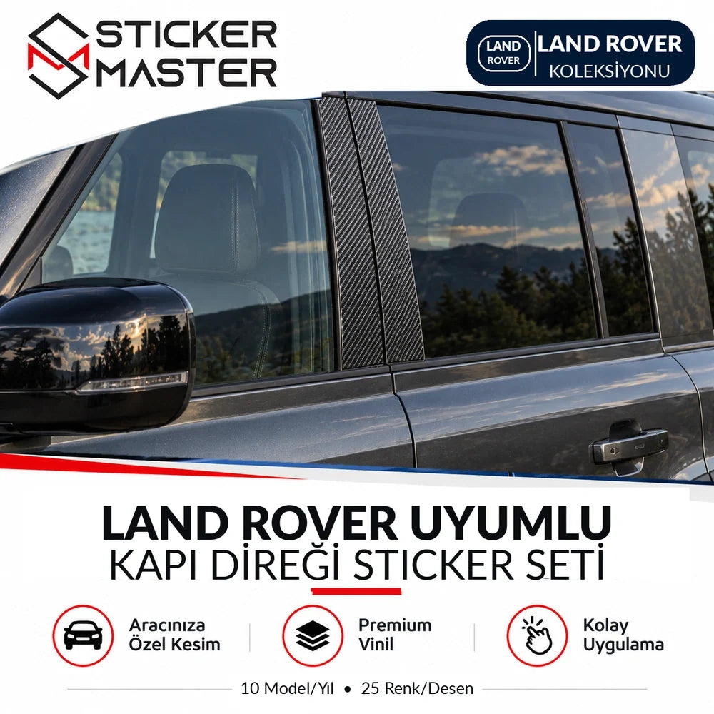 Land Rover kapı direği sticker seti SM5 ana ürün ve temsili B sütunu uygulaması