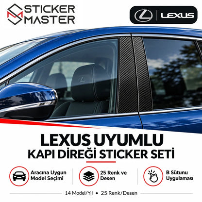 Lexus uyumlu kapı direği B sütunu sticker seti ana ürün, karbon desen uygulaması