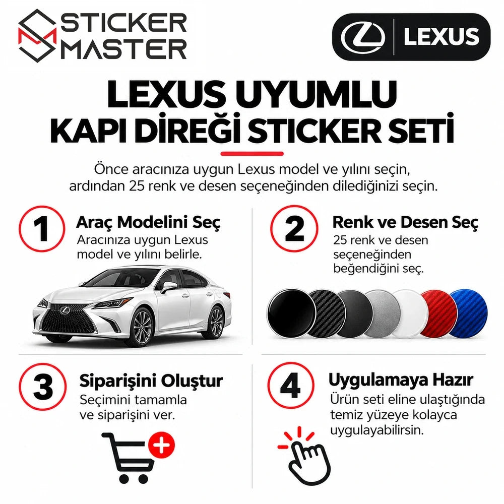 Lexus kapı direği sticker seti model/yıl ve renk/desen seçim rehberi