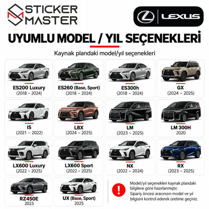 Lexus kapı direği sticker seti 14 Lexus model ve yıl seçeneği