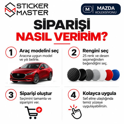 Mazda uyumlu kapı direği sticker seti model ve yıl, renk/desen sipariş rehberi