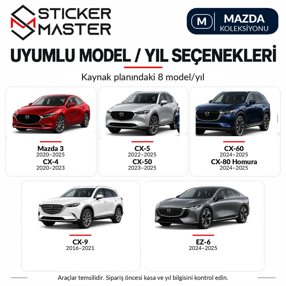 Mazda 3 CX-4 CX-5 CX-50 CX-60 CX-80 Homura CX-9 EZ-6 için 8 kaynak model yıl seçeneği