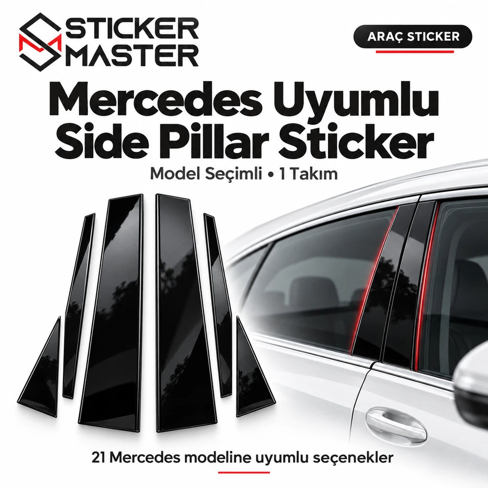 Mercedes uyumlu Side Pillar kapı direği sticker seti ana ürün görseli