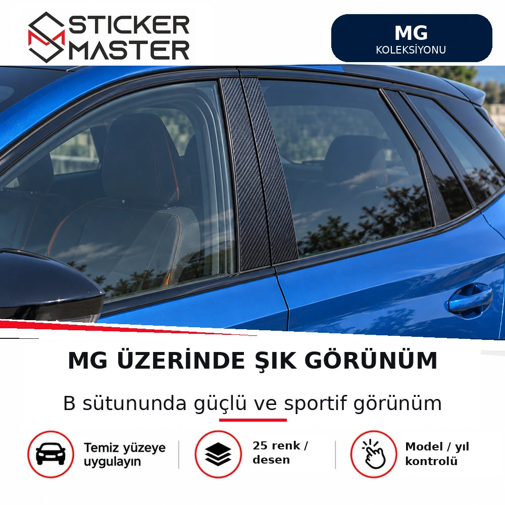 MG kapı direği sticker – araç üzerinde temsili B sütunu uygulaması