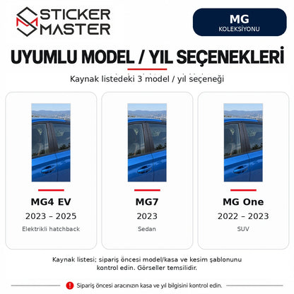 MG4 EV 2023-2025 MG7 2023 MG One 2022-2023 model/yıl listesi