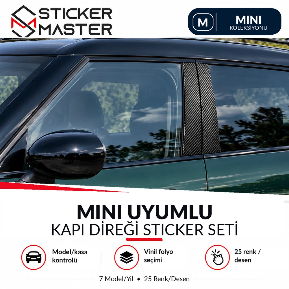 MINI uyumlu kapı direği sticker seti ana ürün – yalnızca B sütununda karbon desen