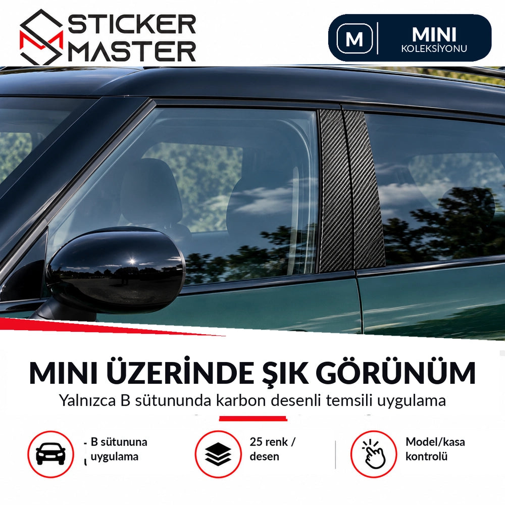 MINI araç üzerinde temsili B sütunu folyo uygulaması, C sütunu kaplamasız