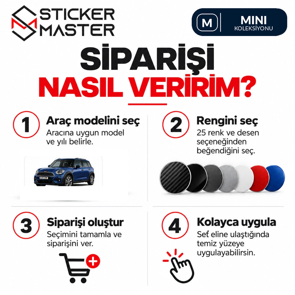 MINI B sütunu sticker için model, renk ve desen seçimi sipariş rehberi