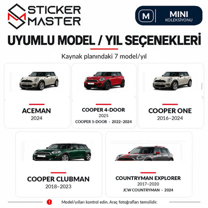 MINI Aceman 2024, Cooper 4-Door 2025, Cooper 5-Door 2022-2024, Clubman, One, Countryman Explorer ve JCW Countryman kaynak model yılı seçenekleri