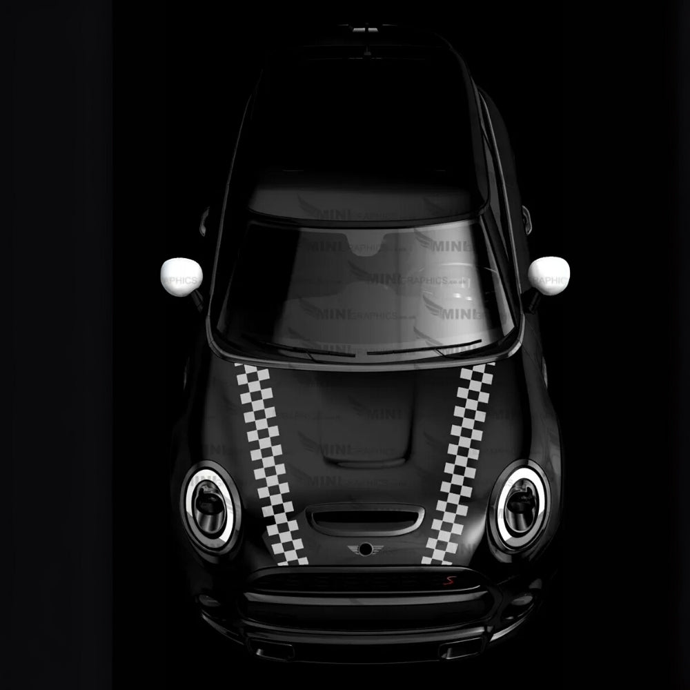 Sticker Master Mini Cooper Checkered Bonnet Stripes – Dama Desenli Kaput Şerit Sticker Takımı