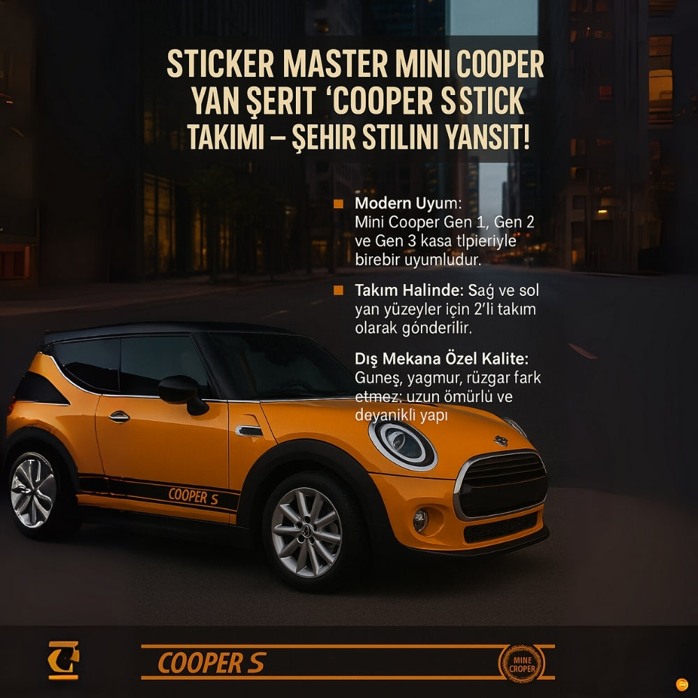 Sticker Master Mini Cooper Yan Şerit “Cooper S” Sticker Takımı – Şehir Stilini Yansıt!