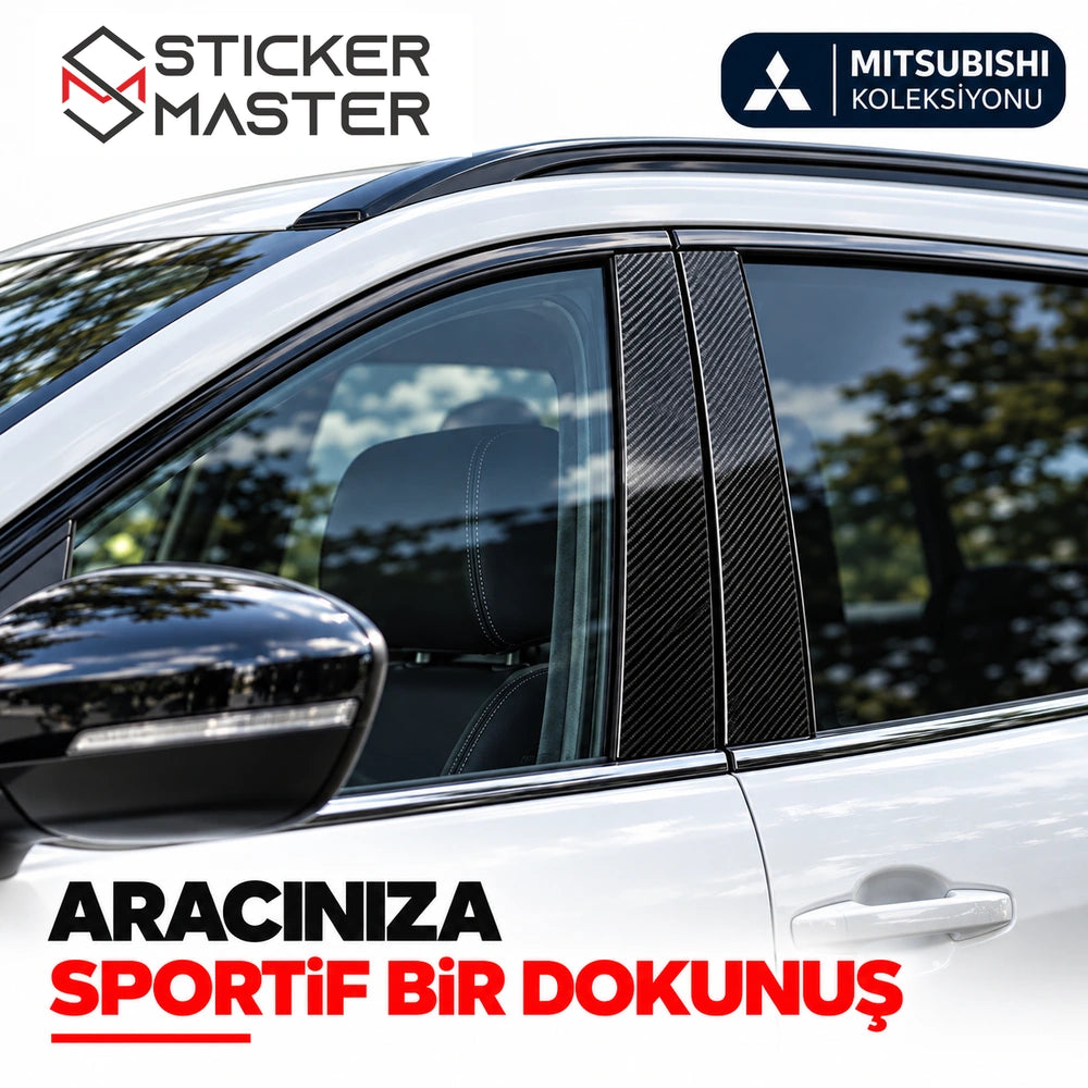 Mitsubishi kapı direği B sütunu sticker araç üzerinde karbon desenli uygulama örneği, temsili görsel
