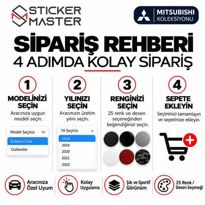 Mitsubishi uyumlu kapı direği sticker model, yıl, renk seçimi ve sipariş rehberi