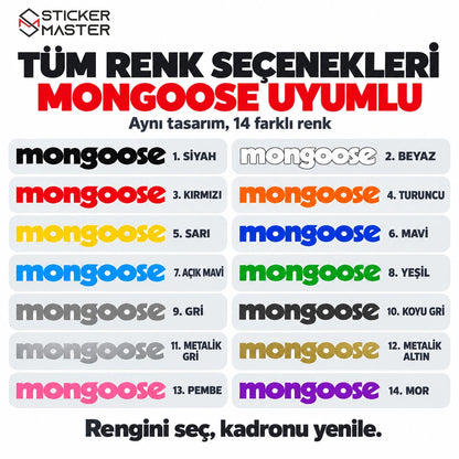 Mongoose uyumlu kadro sticker setinin 14 renk seçeneği