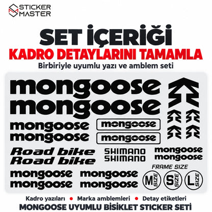 Mongoose uyumlu bisiklet sticker setindeki yazı ve amblem parçaları