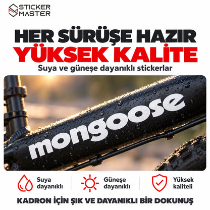 Mongoose uyumlu suya ve güneşe dayanıklı stickerın bisiklet kadrosundaki görünümü