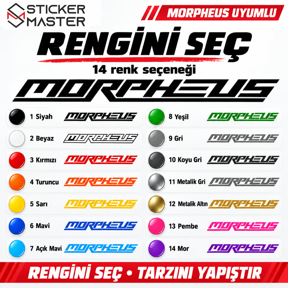 Morpheus uyumlu bisiklet kadro sticker setinin 14 renk seçeneği