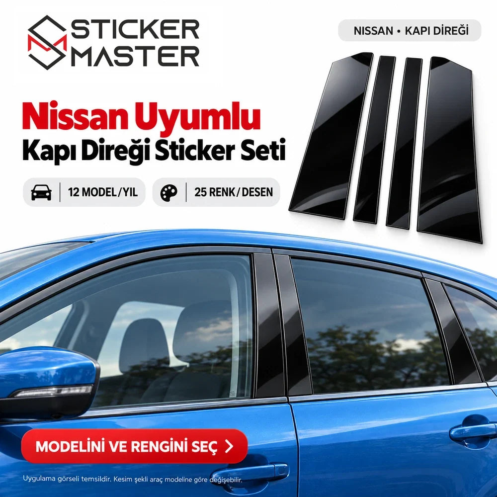 Nissan uyumlu kapı direği sticker seti, 12 model yıl ve 25 renk desen ana görsel