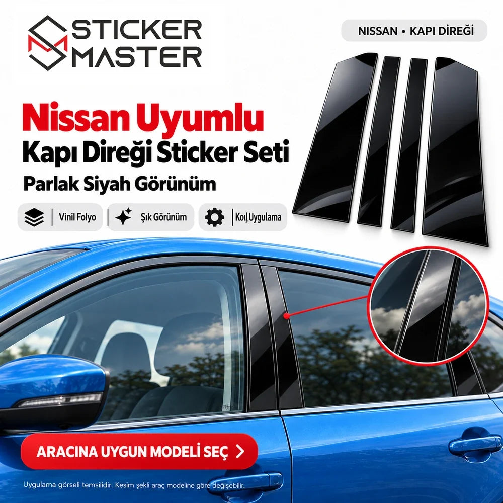 Nissan kapı direği sticker, B sütunu siyah vinil folyo uygulama alanı